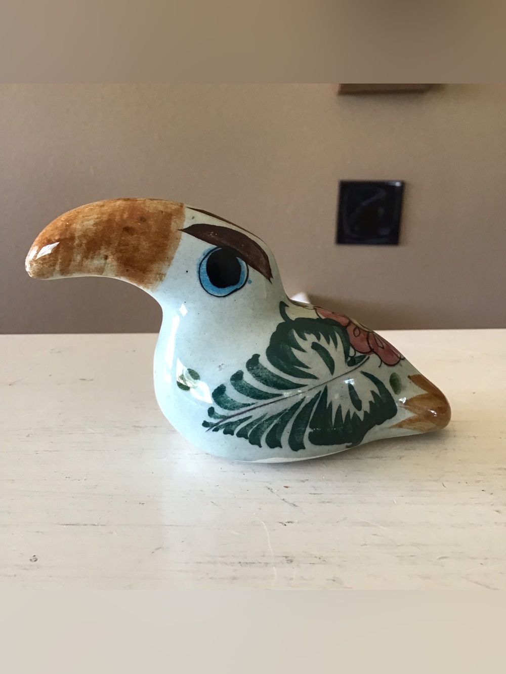 Vintage Mexican Toucan Tonala Pottery Bird Figurine